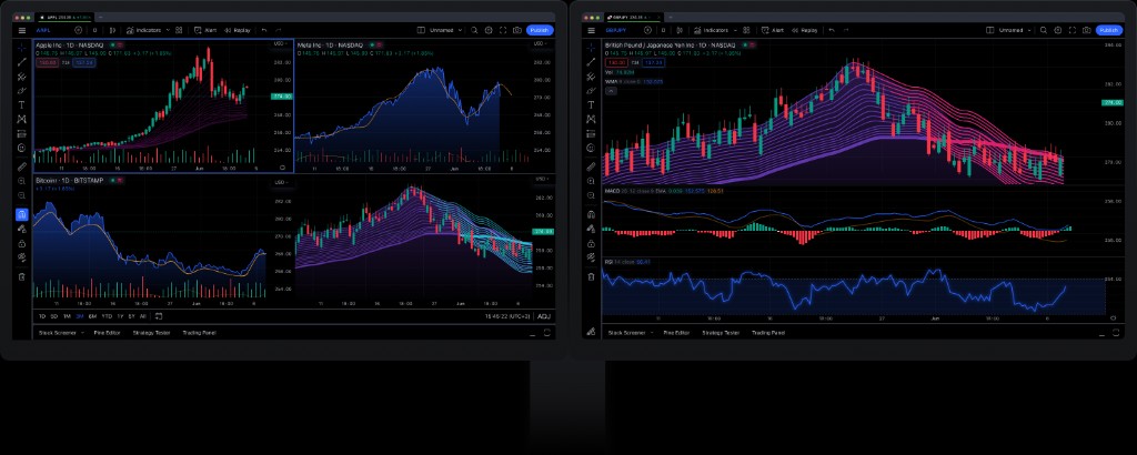 TradingView 桌面版多显示器工作区示意